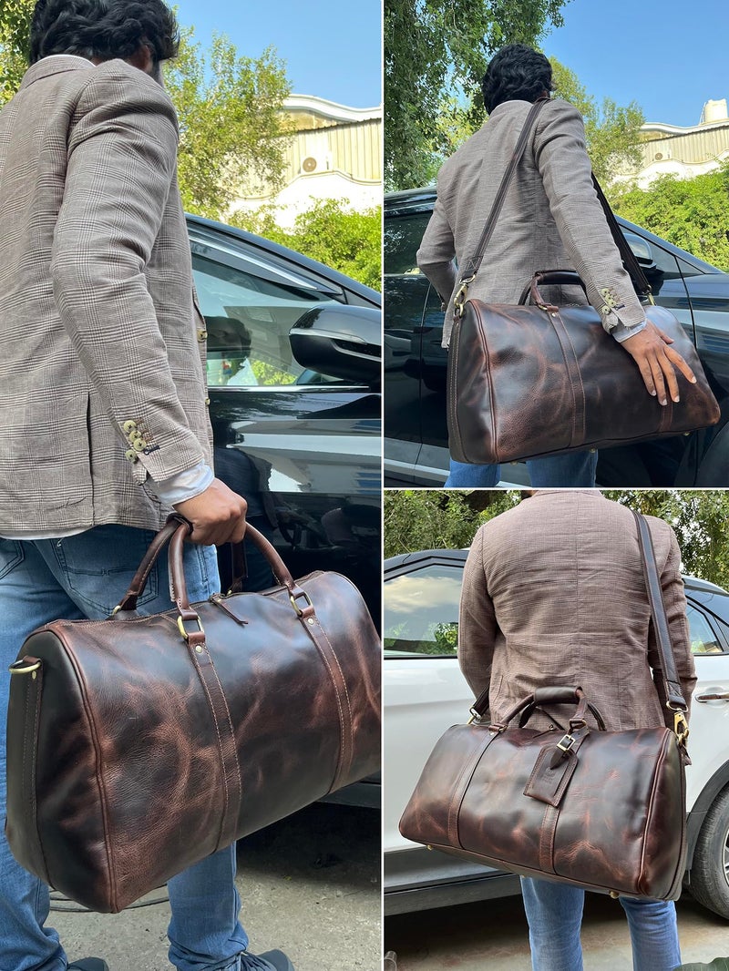 Rustic Town Leather Holdall Bags for Men - Travel Overnight Duffle - Weekend Carry On Suitcase - Underseat Flight Cabin Duffel Bag, Mulberry, L, Leather Overnight Bags for Men - Image 5
